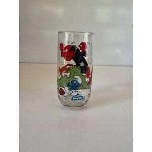 Vintage 1982 Smurfs Gargamel and Azrael Drinking Glass Wallace Berrie Peyo 6in